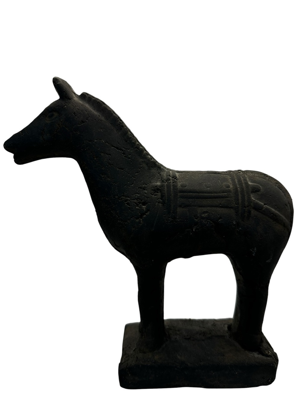 VTG Primitive Clay Horse Figurine Black Chalkware Rustic Farmhouse Folk Art